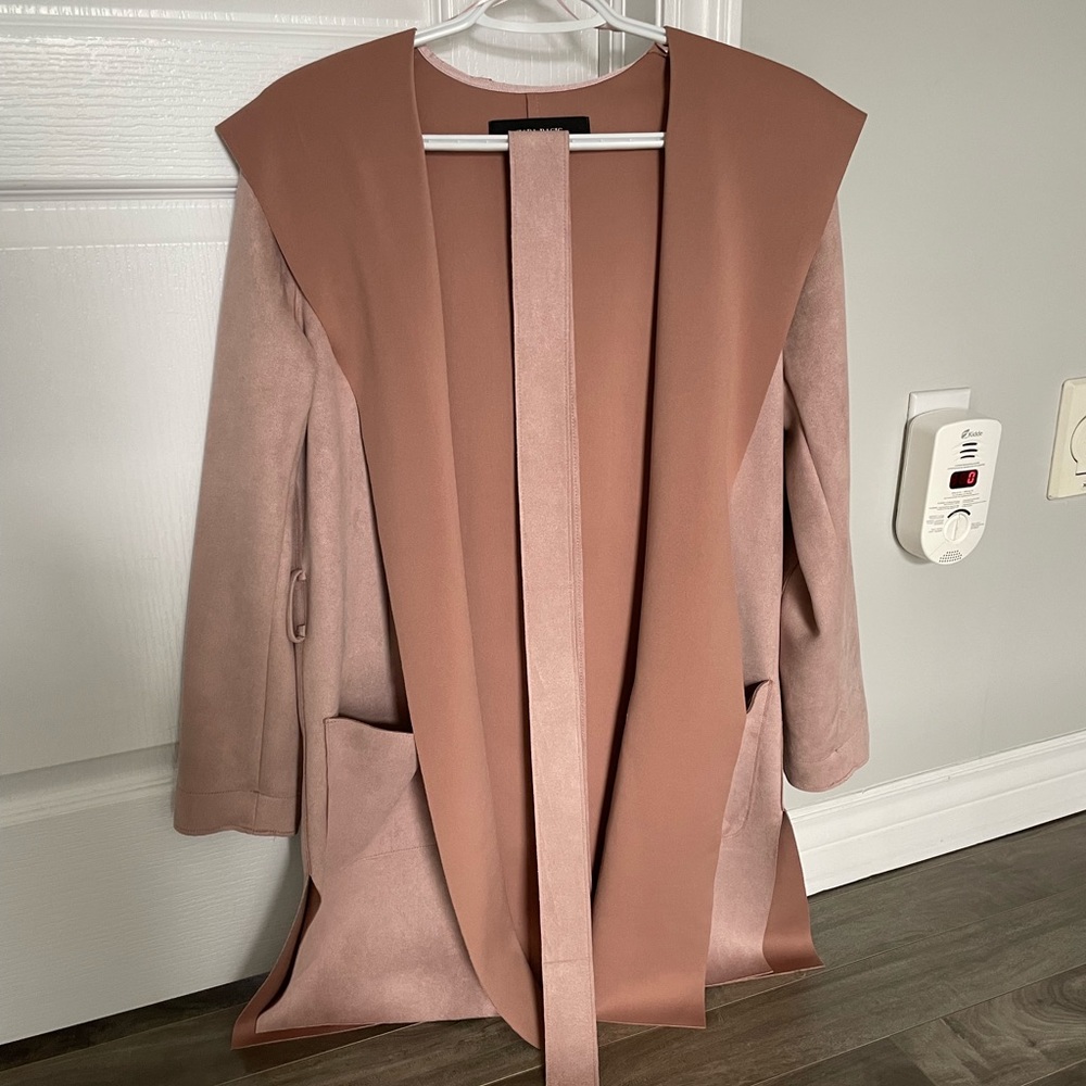 Zara Basic faux suede dusty rose/pink hooded jacket with waist tie